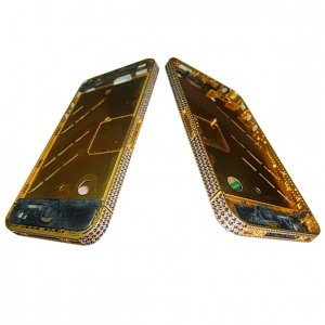  Middle part iPhone 4 Gold Swarovski (Blue rhinestones) with side key /54/