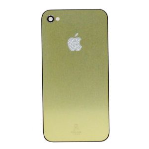  Housing cover iPhone 4 Gold Anodic Treatment, with logo Apple covered in stones cubic zirconia /51/